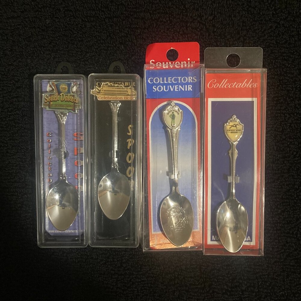 4 Souvenir Spoons - South Dakota, Kentucky Derby, Green Giant, Celebration Belle